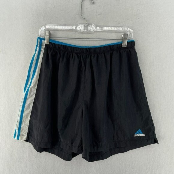 Adidas Shorts Men's Sz L Black Blue Stripe Elastic Waist Lightweight Side Pocket - Picture 1 of 8
